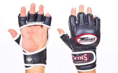 Перчатки для смешанных единоборств MMA кожаные TWINS GGL-6-BK (р-р M-XL, разные расцветки)(Р¤РѕС‚Рѕ 1)