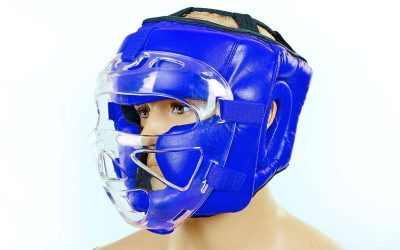 Шлем для единоборств с прозрачной маской Кожа ELAST VL-01027-B(M) (синий, р-р M)(Р¤РѕС‚Рѕ 1)