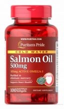 Замовити Жир лосося Омега-3 Puritan's Pride Omega-3 Salmon Oil 500 мг (105 мг активного омега-3), 100 капсул 1014