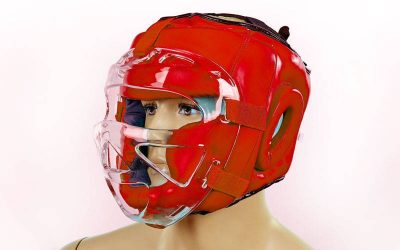 Шлем для единоборств с прозрачной маской PU ZB-5209-R (красный, р-р M-XL)(Р¤РѕС‚Рѕ 1)