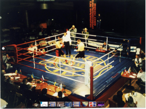 Замовити  Боксерский ринг ПРОФЕССИОНАЛЬНЫЙ помост 5х5х0,6м. канаты 4,6х4,6м. (02011604)