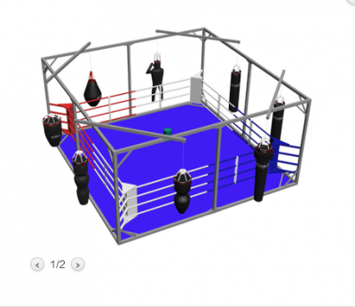  Боксерский ринг напольный тренировочный в кубе, ковер 6х6 канаты 5х5 (02020008)(Р¤РѕС‚Рѕ 1)