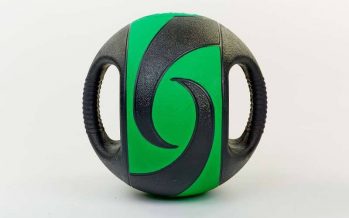 Замовити Мяч медицинский (медбол) с двумя рукоятками FI-5111-7 7кг (резина, d-27,5см, черный-зеленый)