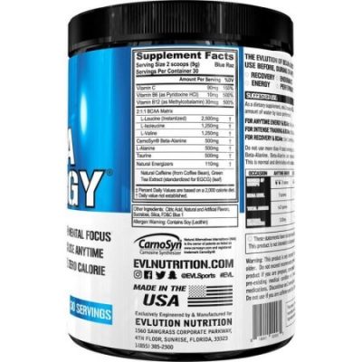 Evlution Nutrition Аминокислоты BCAA Energy Powder, Blue Raz (30 Порций)(Р¤РѕС‚Рѕ 3)