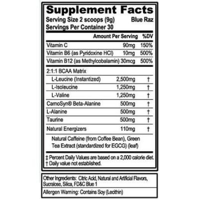 Evlution Nutrition Аминокислоты BCAA Energy Powder, Blue Raz (30 Порций)(Р¤РѕС‚Рѕ 4)
