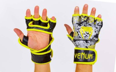 Перчатки для смешанных единоборств MMA кожаные VENUM TRAMO VL-5791 (р-р M-XL, черный-желтый)(Р¤РѕС‚Рѕ 1)