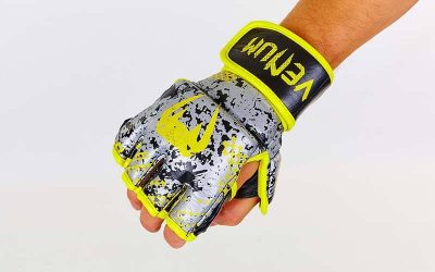 Перчатки для смешанных единоборств MMA кожаные VENUM TRAMO VL-5791 (р-р M-XL, черный-желтый)(Р¤РѕС‚Рѕ 3)
