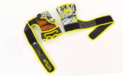 Перчатки для смешанных единоборств MMA кожаные VENUM TRAMO VL-5791 (р-р M-XL, черный-желтый)(Р¤РѕС‚Рѕ 4)