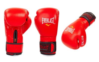 Перчатки боксерские кожаные на липучке ELAST BO-4748-R (р-р 8-12 oz, красный)(Р¤РѕС‚Рѕ 1)