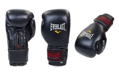 Перчатки боксерские кожаные на липучке ELAST BO-4748-BK (р-р 10-12 oz, черный)(Р¤РѕС‚Рѕ 1)