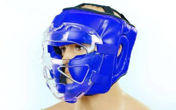 Замовити Шлем для единоборств с прозрачной маской Кожа ELAST VL-01027-B(M) (синий, р-р M)