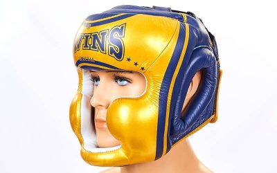 Шлем боксерский с полной защитой кожаный TWINS FHGL-3-TW Золотой/Синий(Р¤РѕС‚Рѕ 1)