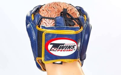 Шлем боксерский с полной защитой кожаный TWINS FHGL-3-TW Золотой/Синий(Р¤РѕС‚Рѕ 3)