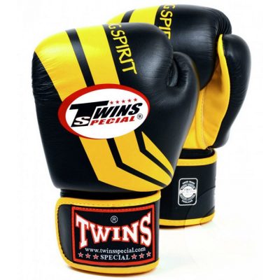 Перчатки боксерские кожаные на липучке TWINS FBGV-43Y (р-р 10-16oz, черный-желтый)(Р¤РѕС‚Рѕ 1)