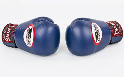 Перчатки боксерские кожаные на липучке TWINS BGVLA-2 (р-р 10-16oz, темно-синий-белый)(Р¤РѕС‚Рѕ 2)