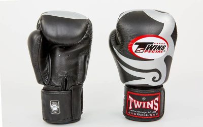 Перчатки боксерские кожаные на липучке TWINS FBGV-12S (р-р 10-16oz, черный-белый)(Р¤РѕС‚Рѕ 1)