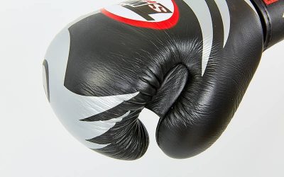 Перчатки боксерские кожаные на липучке TWINS FBGV-12S (р-р 10-16oz, черный-белый)(Р¤РѕС‚Рѕ 3)