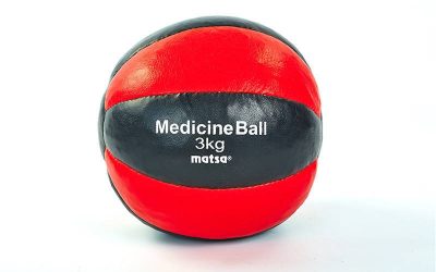  Мяч медицинский (медбол) MATSA ME-0241-3 3кг (верх-кожа, наполнитель-песок, d-18см, красно-черный)(Р¤РѕС‚Рѕ 1)