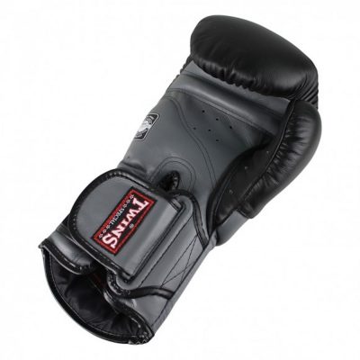 Перчатки боксёрские кожаные на липучке TWINS BGVL-6-BK чёрный/серый(Р¤РѕС‚Рѕ 3)