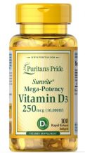Замовити Puritan’s Pride Vitamin D3 250 mcg (10000 IU) (60 капсул)