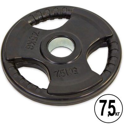 Блины (диски) обрезиненные с тройным хватом и металлической втулкой d-52мм TA-8122- 7,5 7,5кг (черный)(Р¤РѕС‚Рѕ 1)