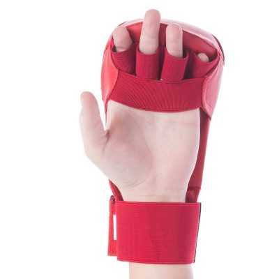 Накладки (перчатки) для карате PU ELAST BO-3956-R (р-р S-XL, красный, манжет на резинке)(Фото 4)