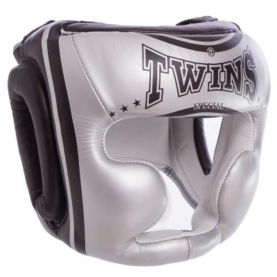 Шлем боксерский с полной защитой кожаный TWINS FHGL3-TW4 Серебро/Черный(Р¤РѕС‚Рѕ 1)