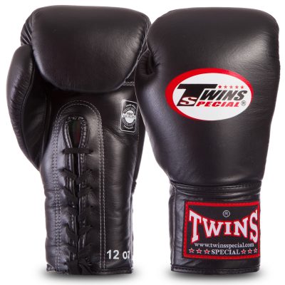 Перчатки боксерские кожаные на шнуровке TWINS BGLL1 Black(Р¤РѕС‚Рѕ 1)