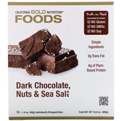 Батончик-мюсли California Gold Nutrition Foods с черным шоколадом, орехами и морской солью (40 г)(Р¤РѕС‚Рѕ 2)