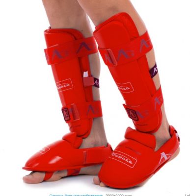 Защита голени с футами для единоборств PU Araza BO-7249 (размер XS-XL, Красный)(Р¤РѕС‚Рѕ 1)