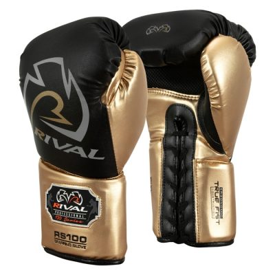 Боксерские перчатки на шнуровке Rival 100 Series Lace Sparring Gloves Black/Gold(Р¤РѕС‚Рѕ 2)