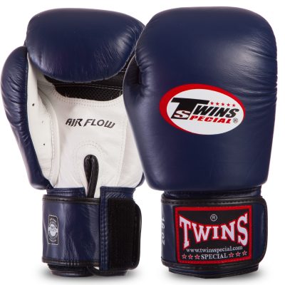 Перчатки боксерские кожаные на липучке TWINS BGVLA-2 (р-р 10-16oz, темно-синий-белый)(Р¤РѕС‚Рѕ 1)