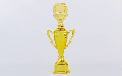 Кубок с ручками, крышкой и местом под жетон C-8602A (металл, пластик, h-46см, d чаши-20см, золото)(Р¤РѕС‚Рѕ 1)