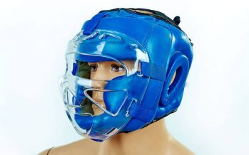 Замовити Шлем для единоборств с прозрачной маской PU ZB-5209-B (синий, р-р M-XL)