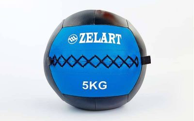 Мяч медицинский (волбол) WALL BALL FI-5168-5 5кг (PU, наполнитель-метал. гранулы, d-33см, синий)(Р¤РѕС‚Рѕ 1)