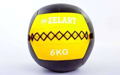 Мяч медицинский (волбол) WALL BALL FI-5168-6 6кг (PU, наполнитель-метал. гранулы, d-33см, желтый)(Р¤РѕС‚Рѕ 1)