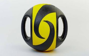 Замовити Мяч медицинский (медбол) с двумя рукоятками FI-5111-6 6кг (резина, d-27,5см, черный-желтый)